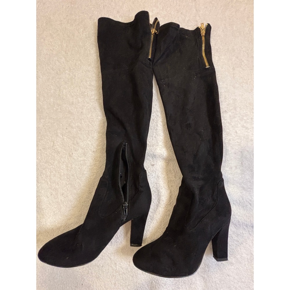 Ivanka Trump Black Faux Suede Over The Knee OTK Block Heel Boots Womens 7M